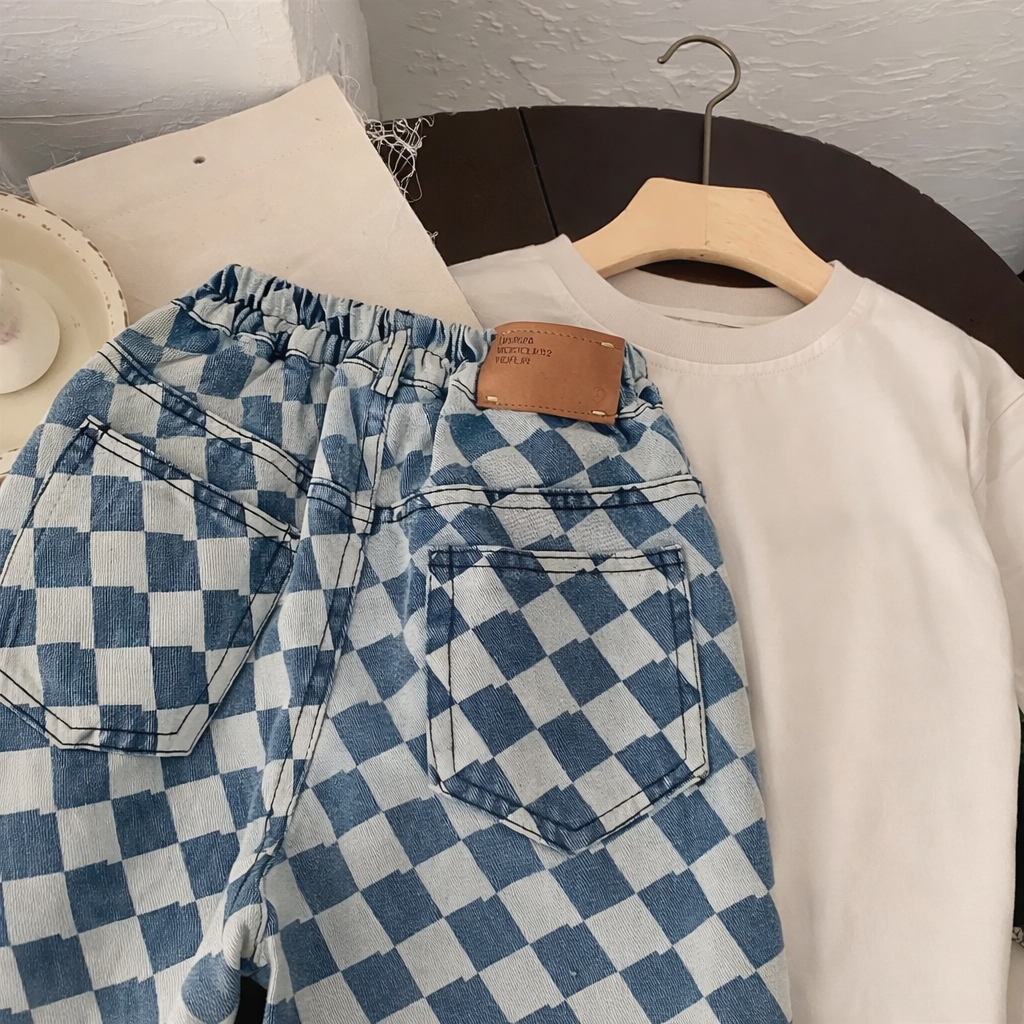 Rhomboid Blue Denim Jeans