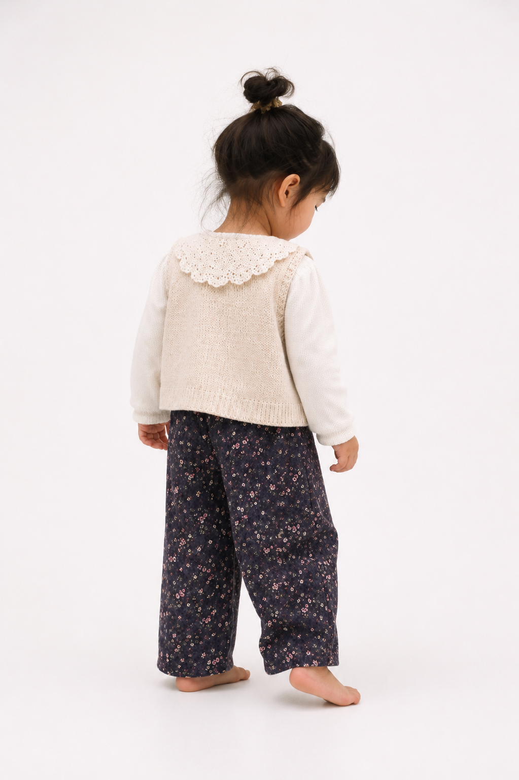 3-piece Knit Waistcoat Floral Trouser Set