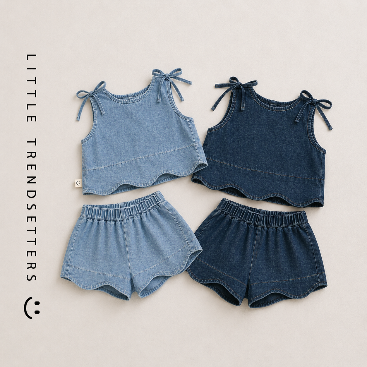 Sleeveless Denim Vest and Shorts Two-piece Set
