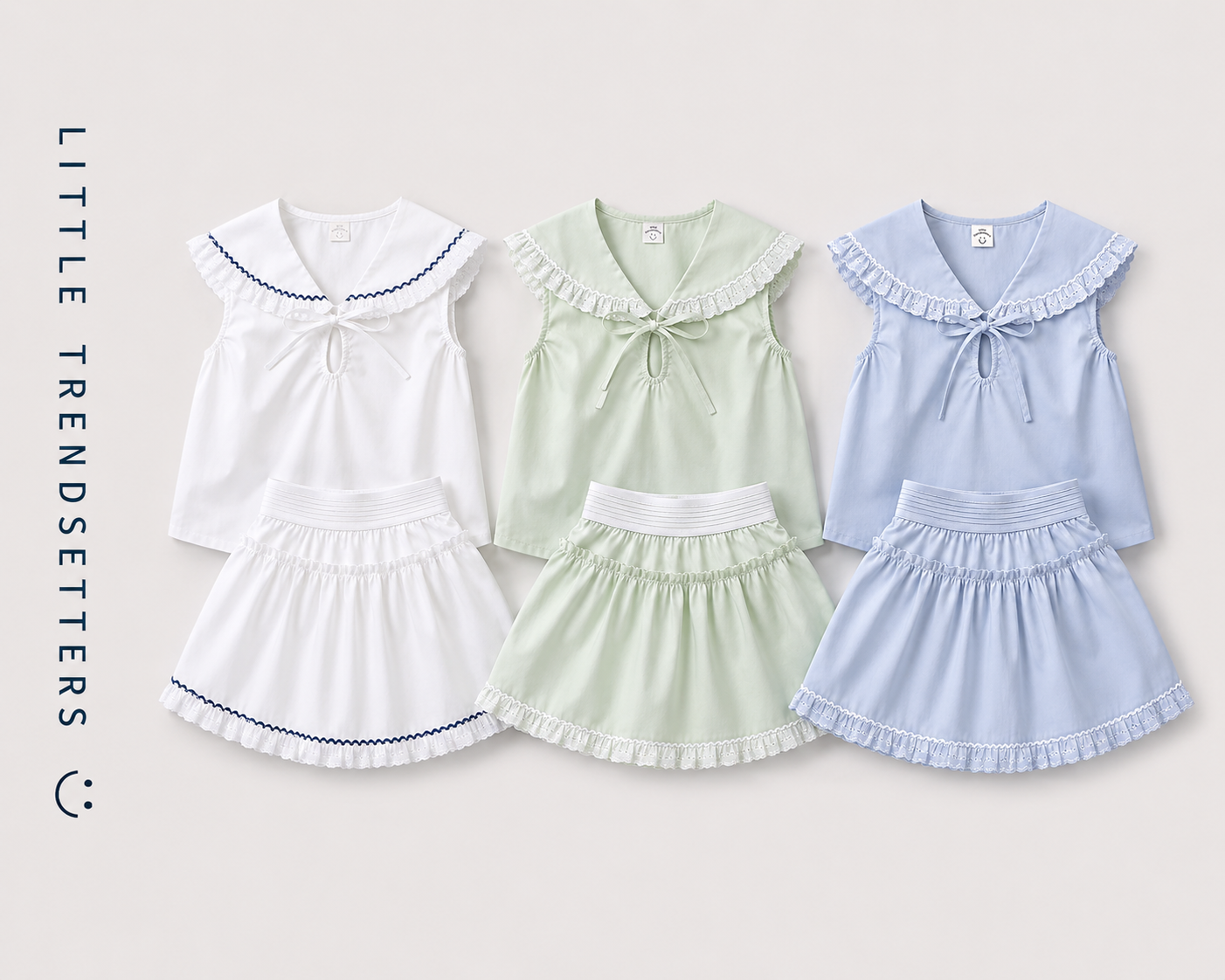 Sleeveless Sailor Collar Vest and Skirt Set