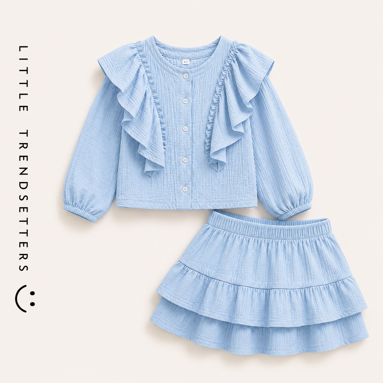 Ruffle Long Sleeve Shirt and Skirt Set