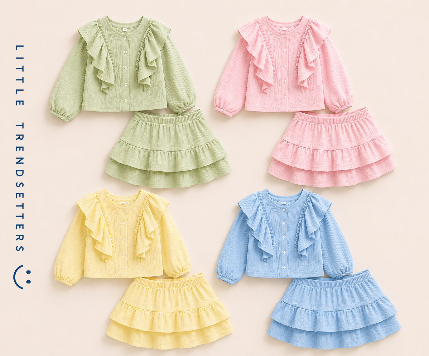 Ruffle Long Sleeve Shirt and Skirt Set