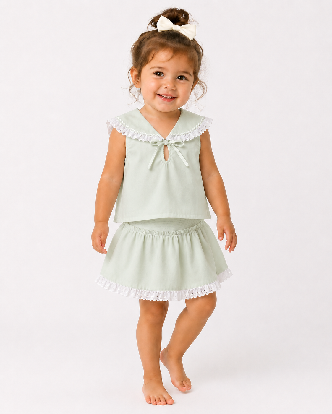 Sleeveless Sailor Collar Vest and Skirt Set