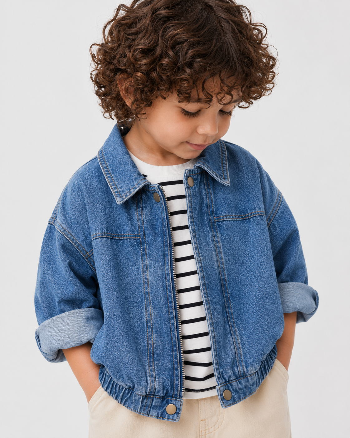 Oversized Zip Denim Bomber Jacket