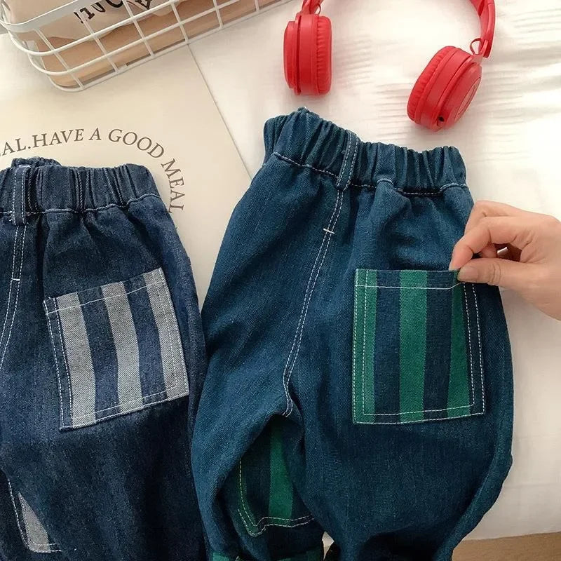 Deep Blue Stripe Pocket Denim Trousers