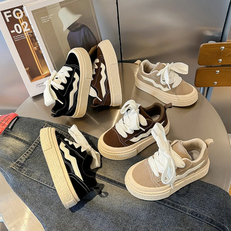 Little Trendsetters Velcro Canvas Thick Bottom Platform Trainers