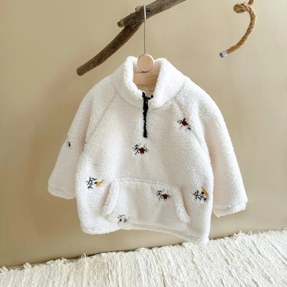 Embroidered Floral Fleece Pullover Jacket
