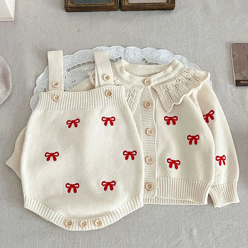 Bow Knit Cardigan & Bloomer (2 Piece) Set
