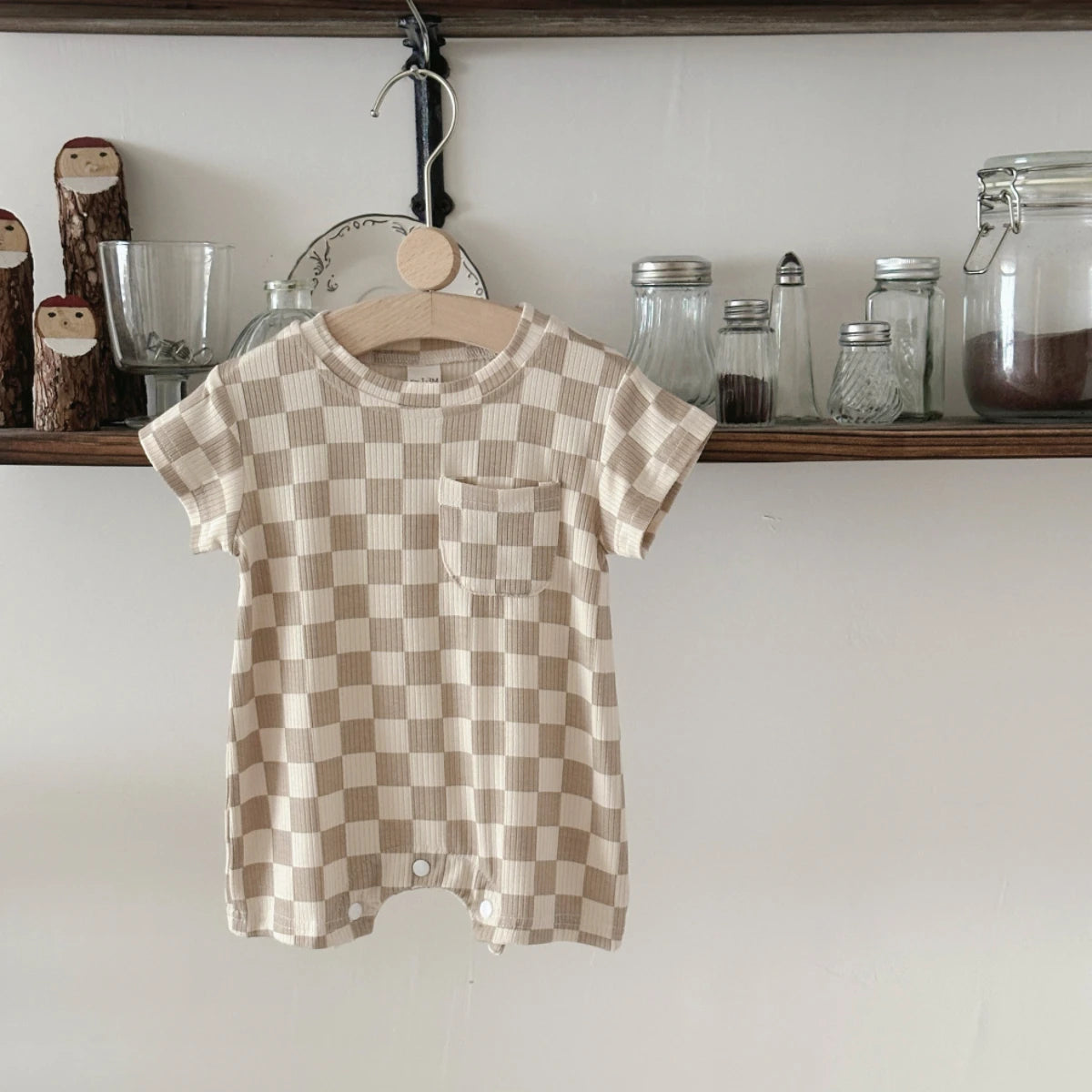 Beige Checkerboard Romper