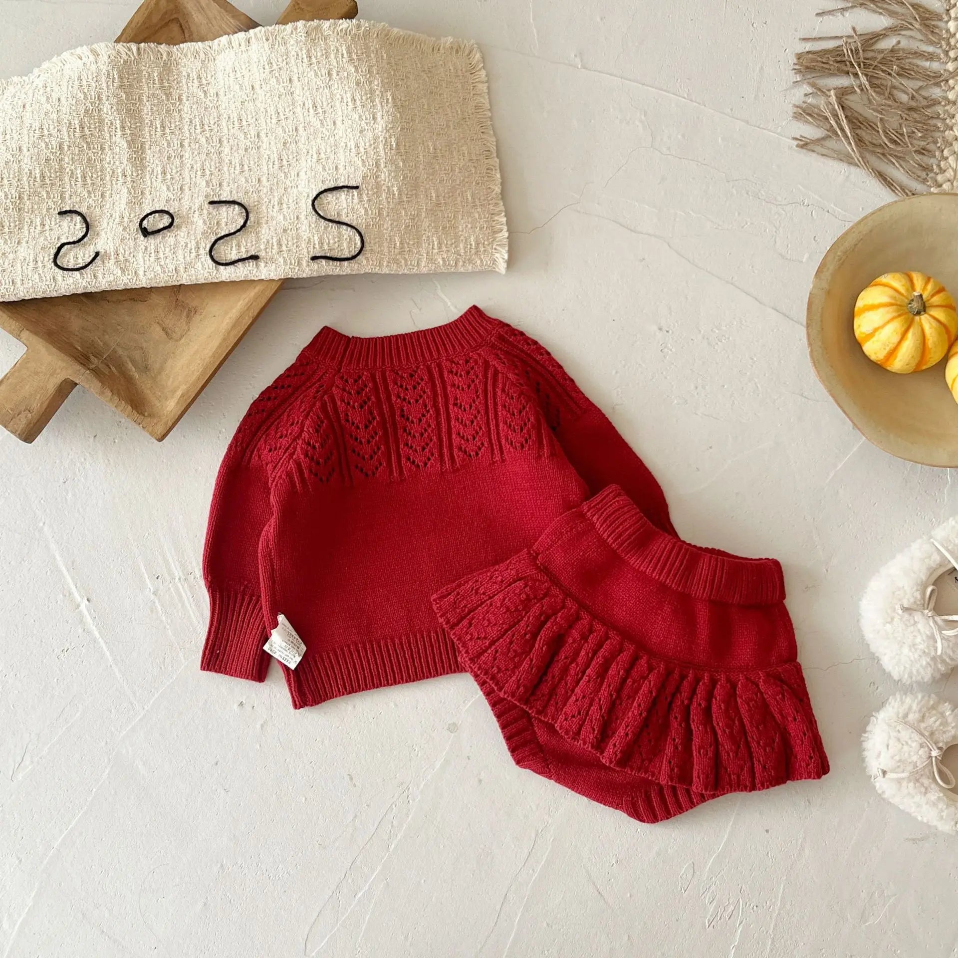 Knitted Pom Sweater and Bloomers Set
