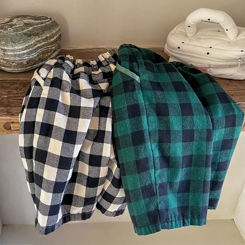 Loose Autumn Plaid Casual Trousers