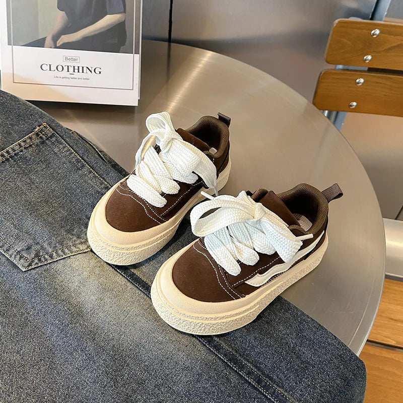 Little Trendsetters Velcro Canvas Thick Bottom Platform Trainers