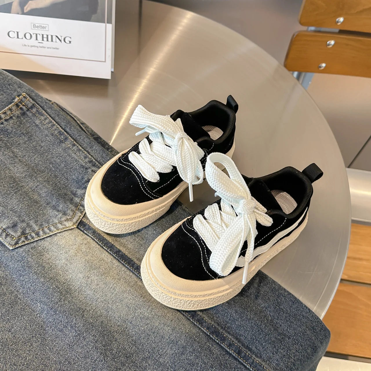 Little Trendsetters Velcro Canvas Thick Bottom Platform Trainers