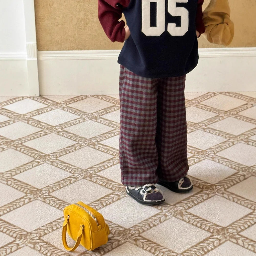 Loose Autumn Plaid Flannel Trousers