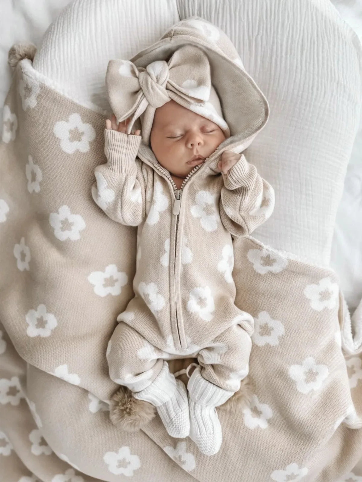 Little Trendsetters Blossom Knit Hooded Zip Romper