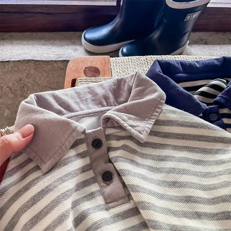 Thick Striped Long Sleeve Polo Shirt