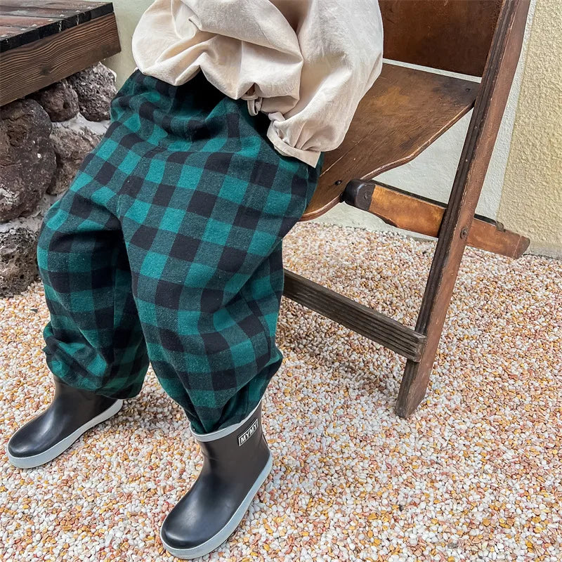 Loose Autumn Plaid Casual Trousers