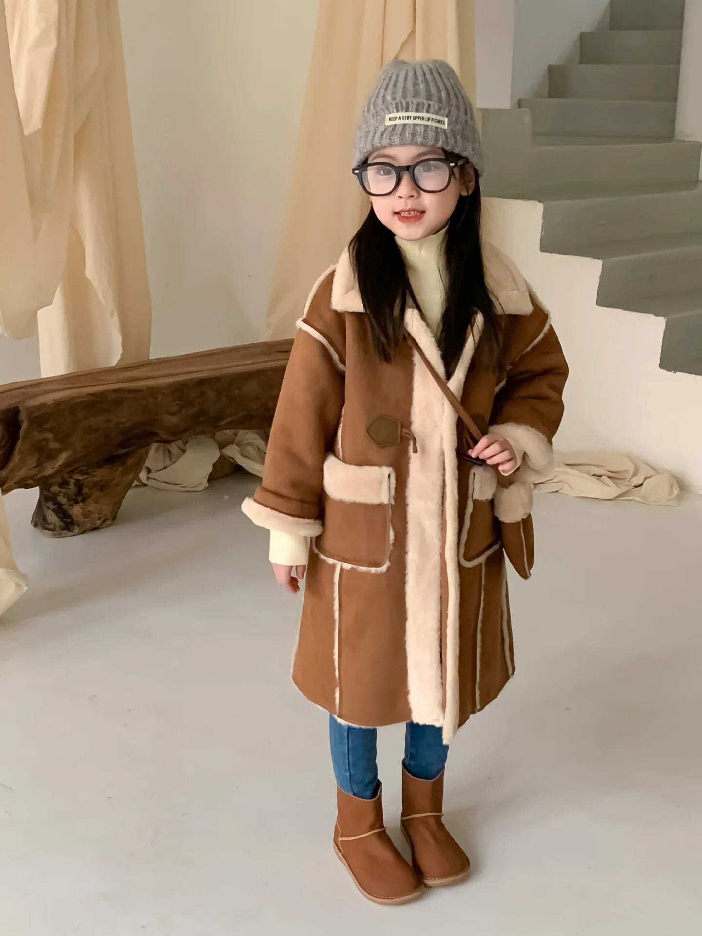 Long Camel Faux Leather Coat