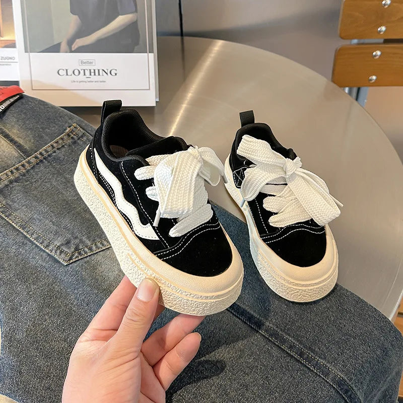 Little Trendsetters Velcro Canvas Thick Bottom Platform Trainers