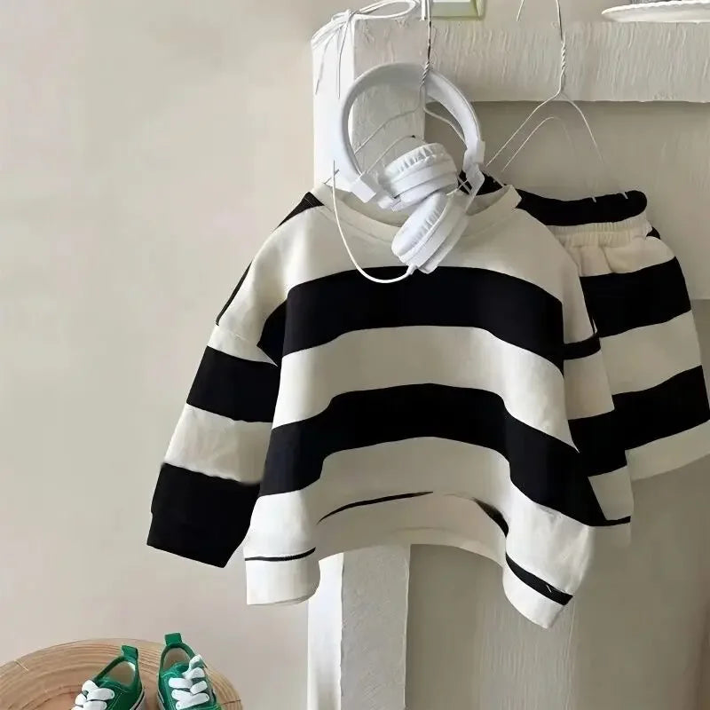 Striped Sweatshirt & Shorts Two Piece Set