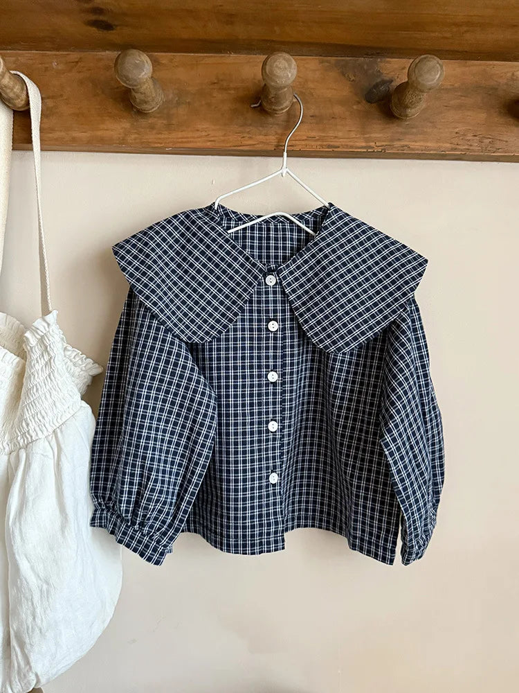 Plaid Long Sleeve Big Collar Shirt