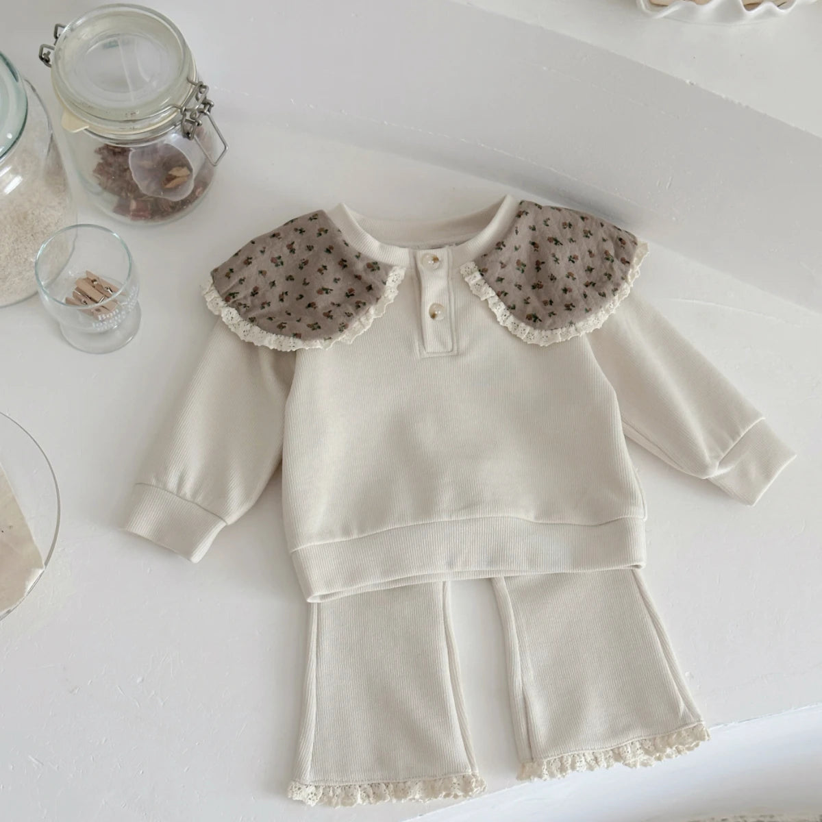 Taupe Floral Lace Collar Set