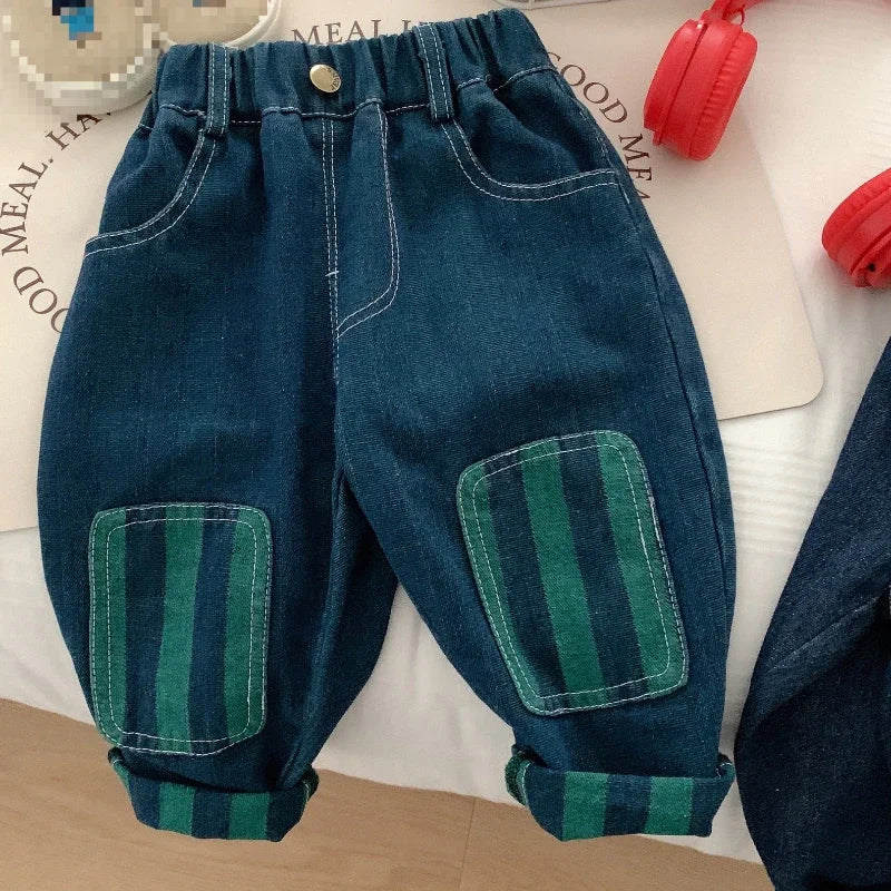 Deep Blue Stripe Pocket Denim Trousers