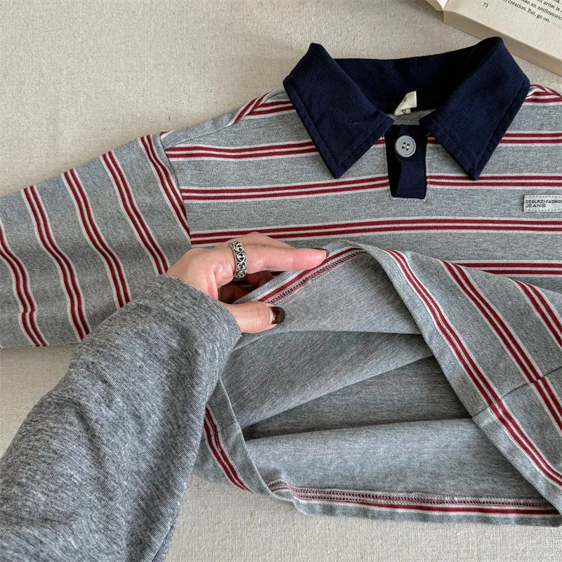 Striped Long Sleeve Polo Shirt