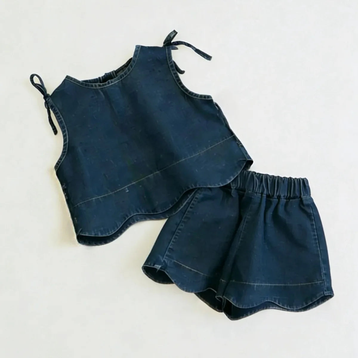 Sleeveless Denim Vest and Shorts Two-piece Set