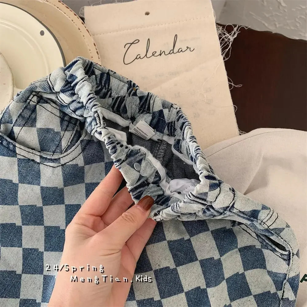 Rhomboid Blue Denim Jeans