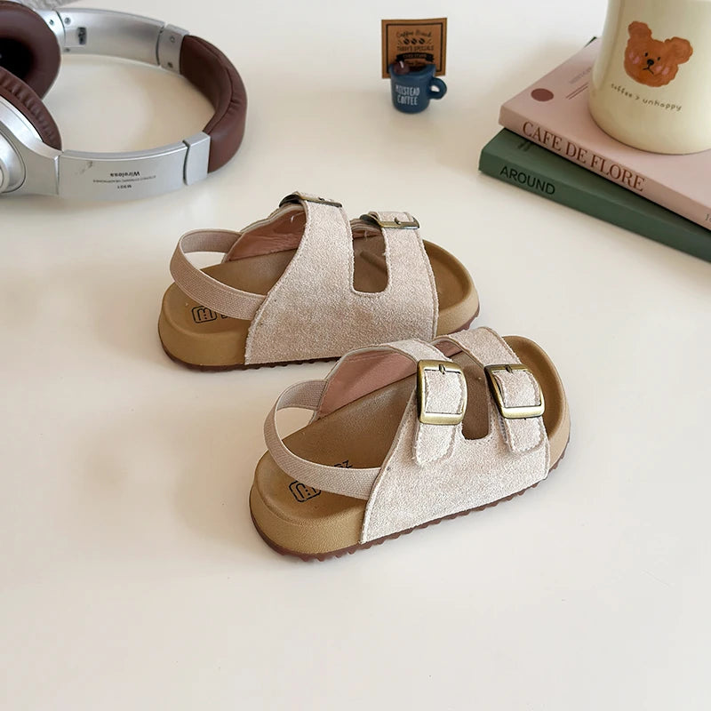 Little Trendsetters Double Buckle Velcro and Elastic Strapped Sandal