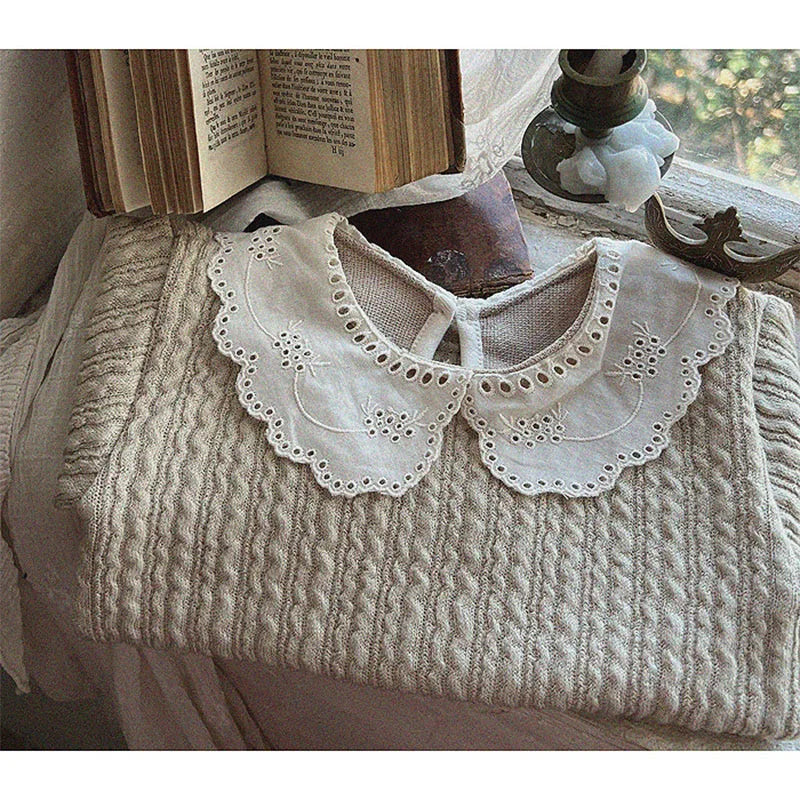 Embroidered Collar Waffle Top