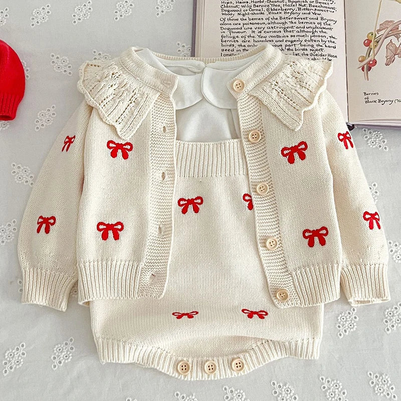 Bow Knit Cardigan & Bloomer (2 Piece) Set