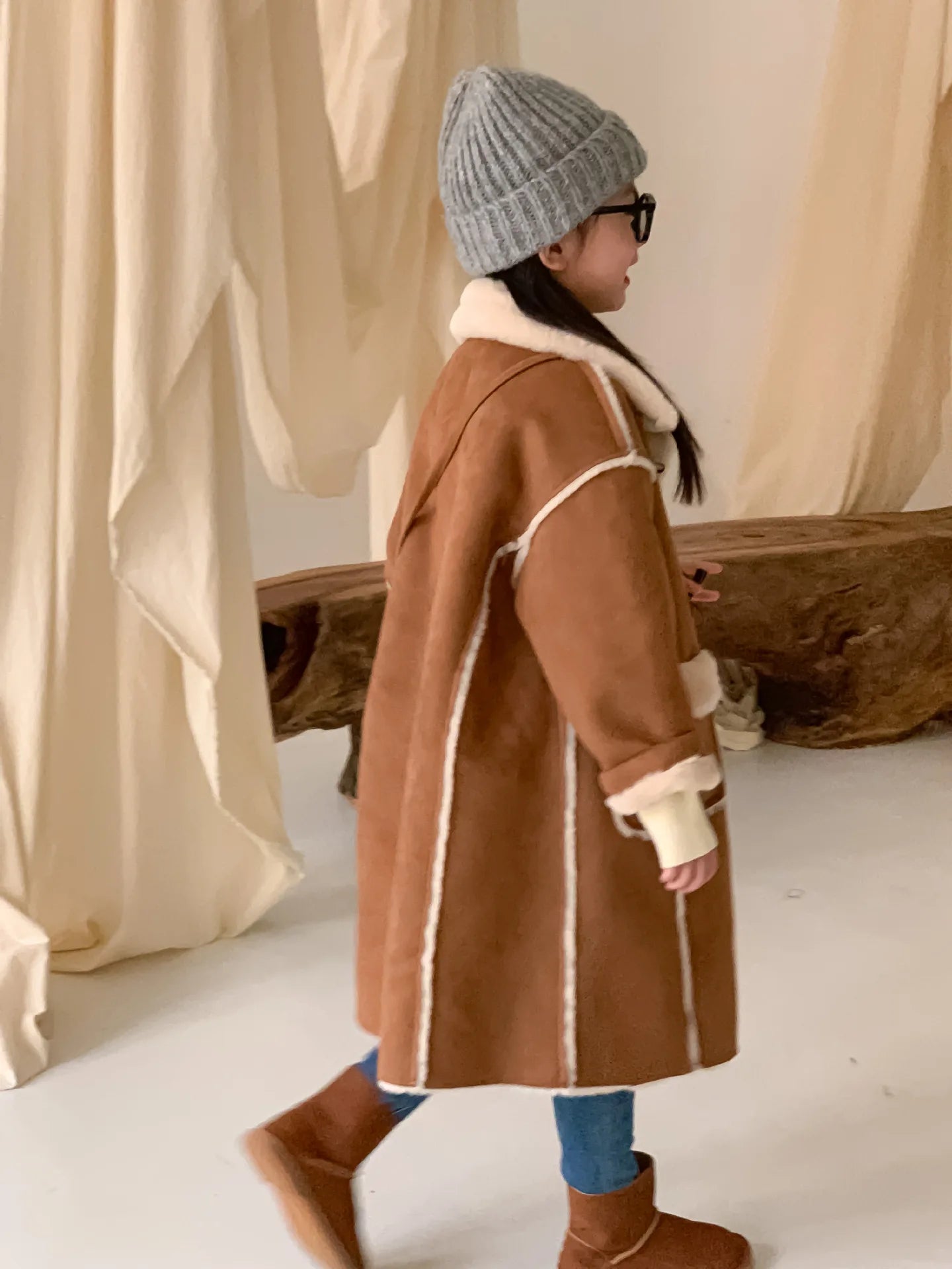 Long Camel Faux Leather Coat