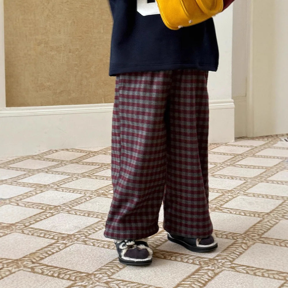 Loose Autumn Plaid Flannel Trousers