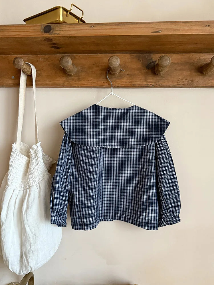 Plaid Long Sleeve Big Collar Shirt