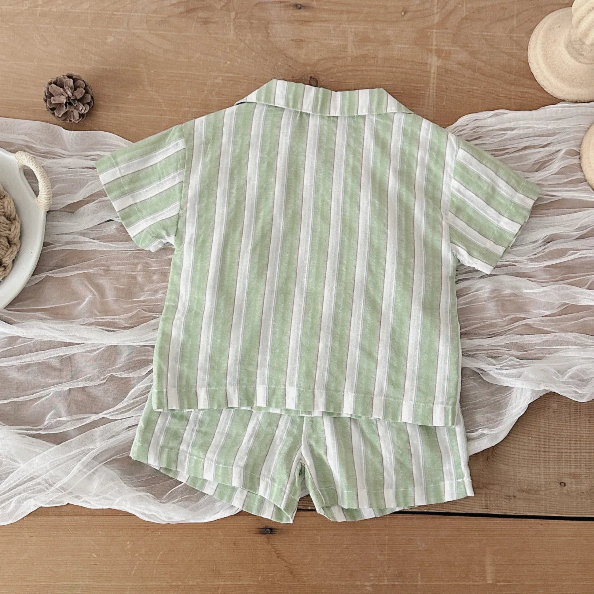 Green Summer T-shirt and Short Stripe Set