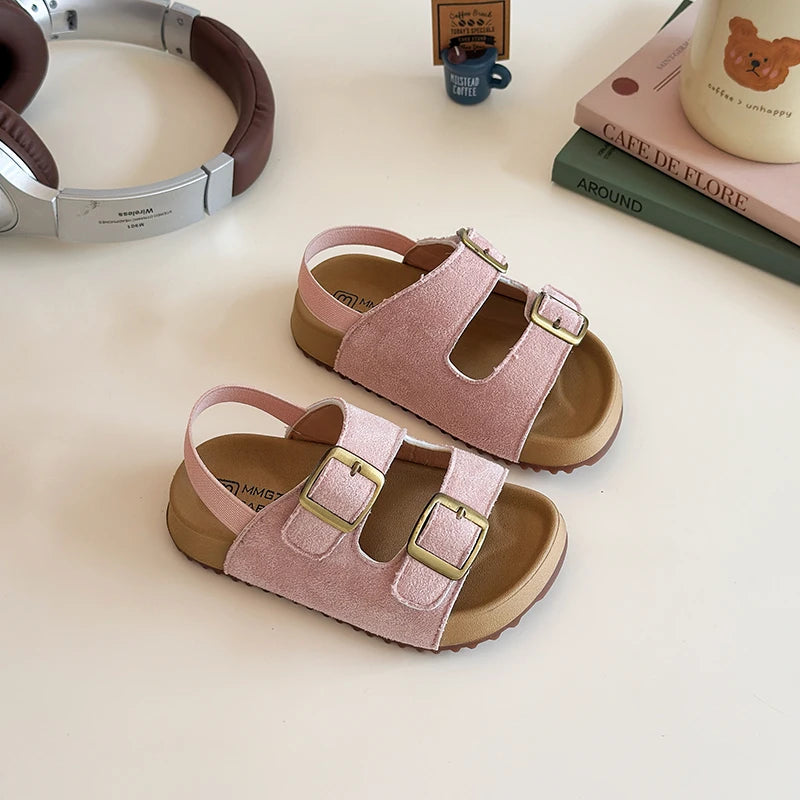 Little Trendsetters Double Buckle Velcro and Elastic Strapped Sandal