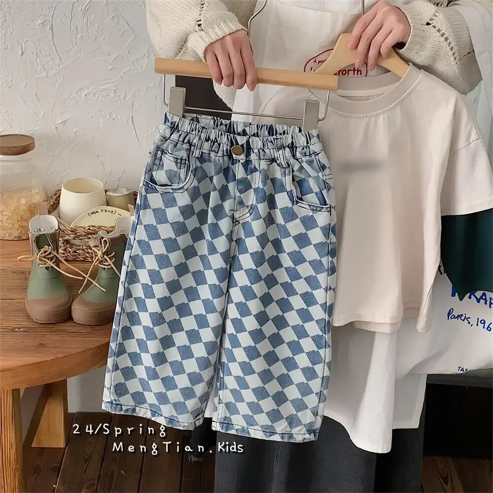 Rhomboid Blue Denim Jeans