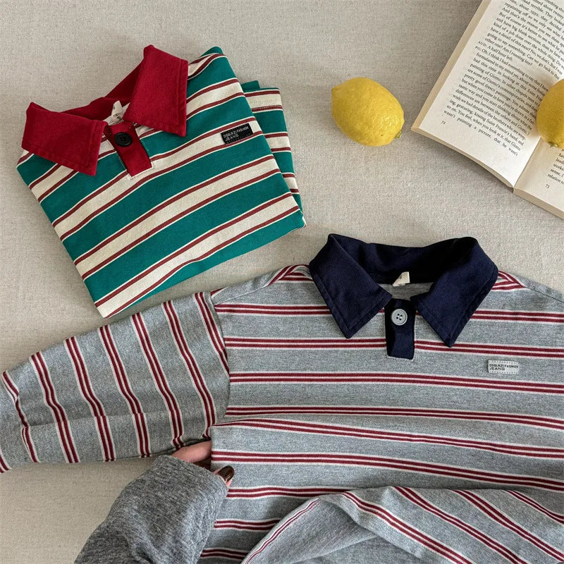Striped Long Sleeve Polo Shirt