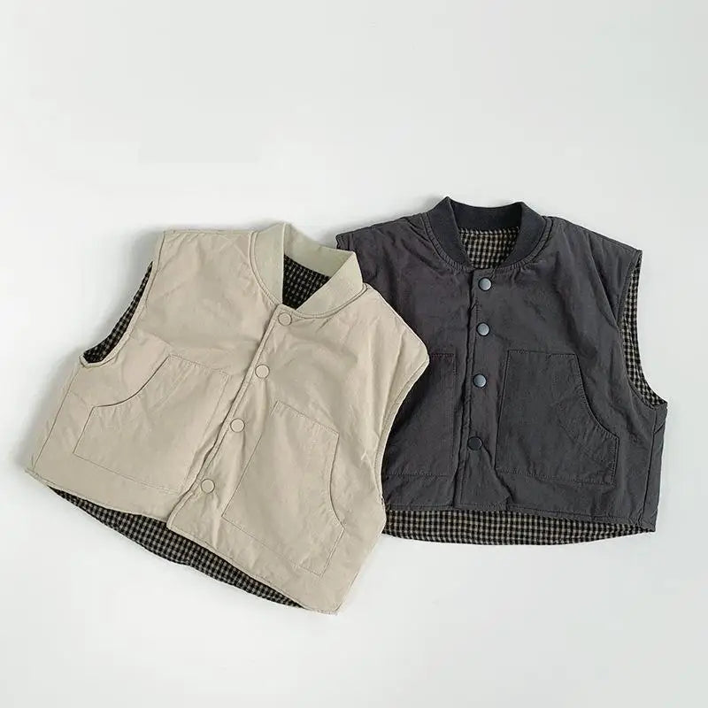 Sleeveless Reversable Plaid Vest Jackets