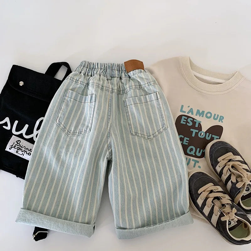 Loose Light Wash Denim Striped Jeans