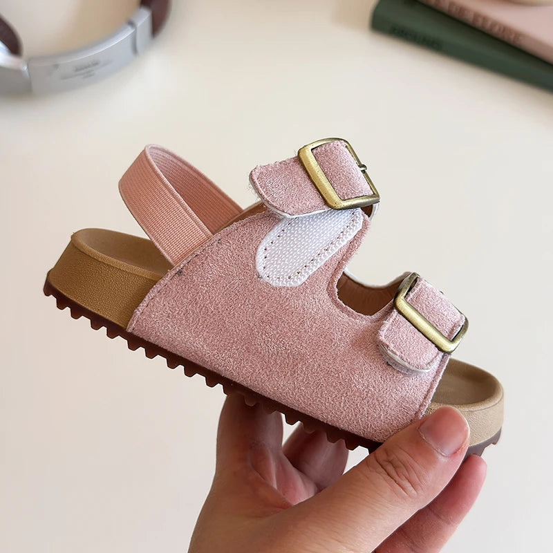 Little Trendsetters Double Buckle Velcro and Elastic Strapped Sandal