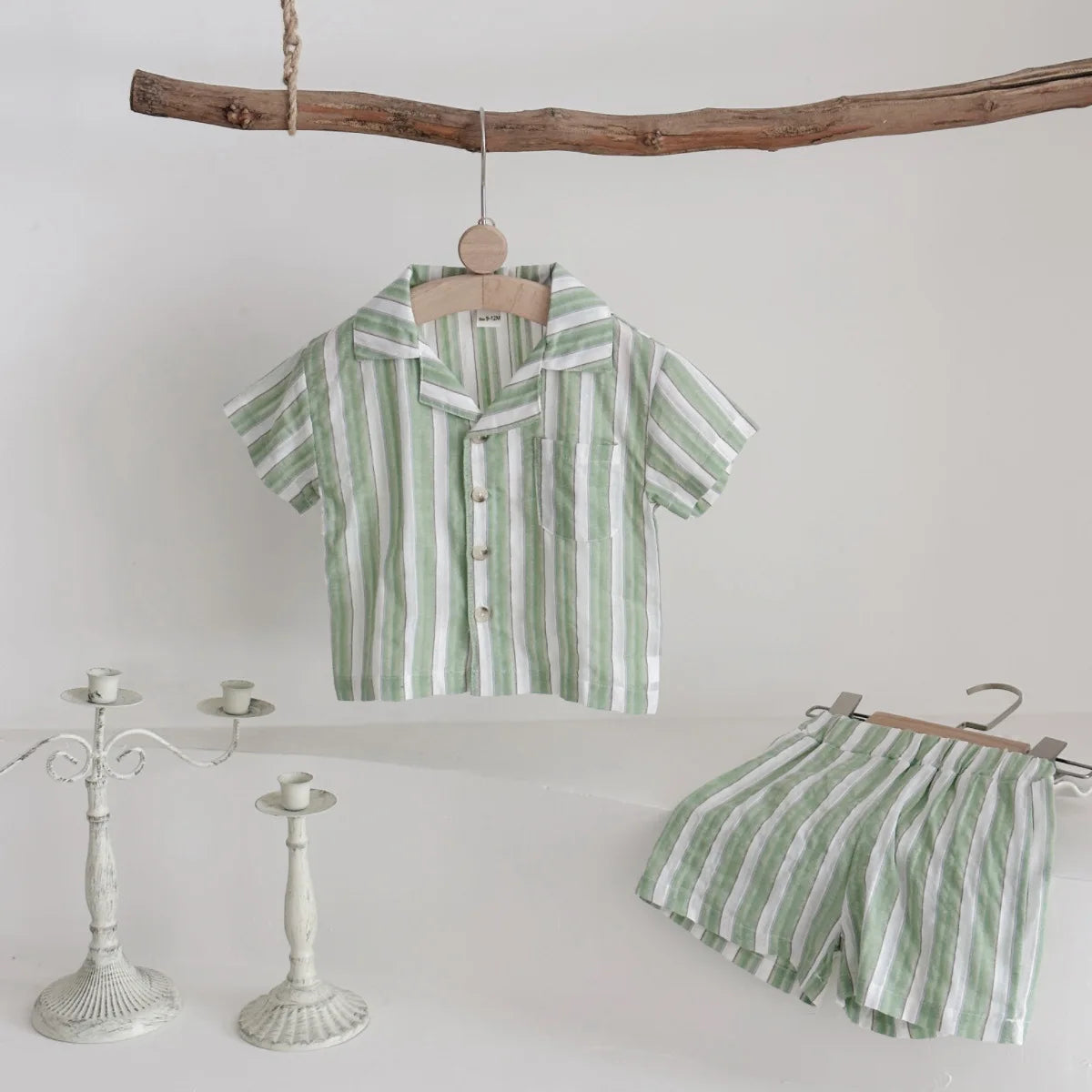 Green Summer T-shirt and Short Stripe Set