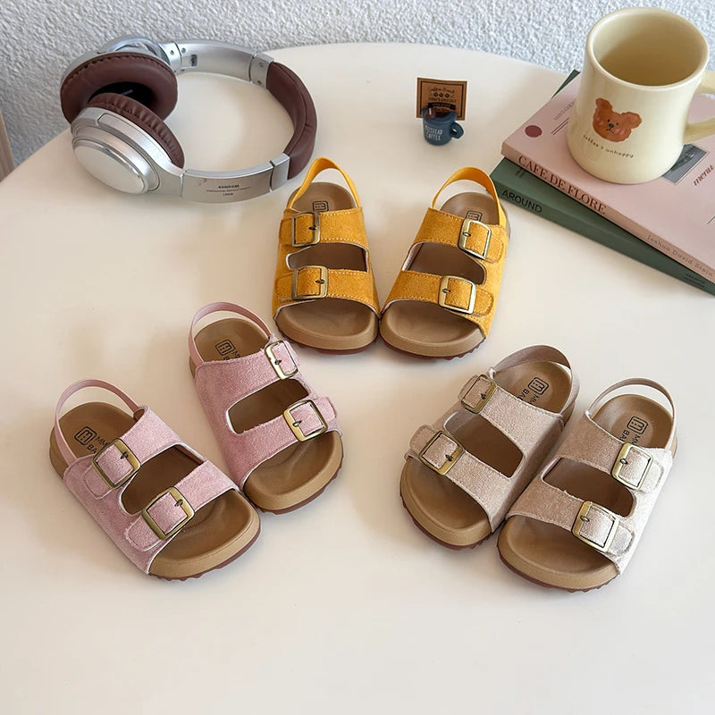 Little Trendsetters Double Buckle Velcro and Elastic Strapped Sandal