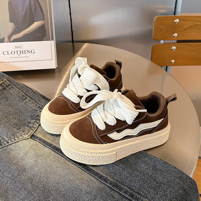 Little Trendsetters Velcro Canvas Thick Bottom Platform Trainers
