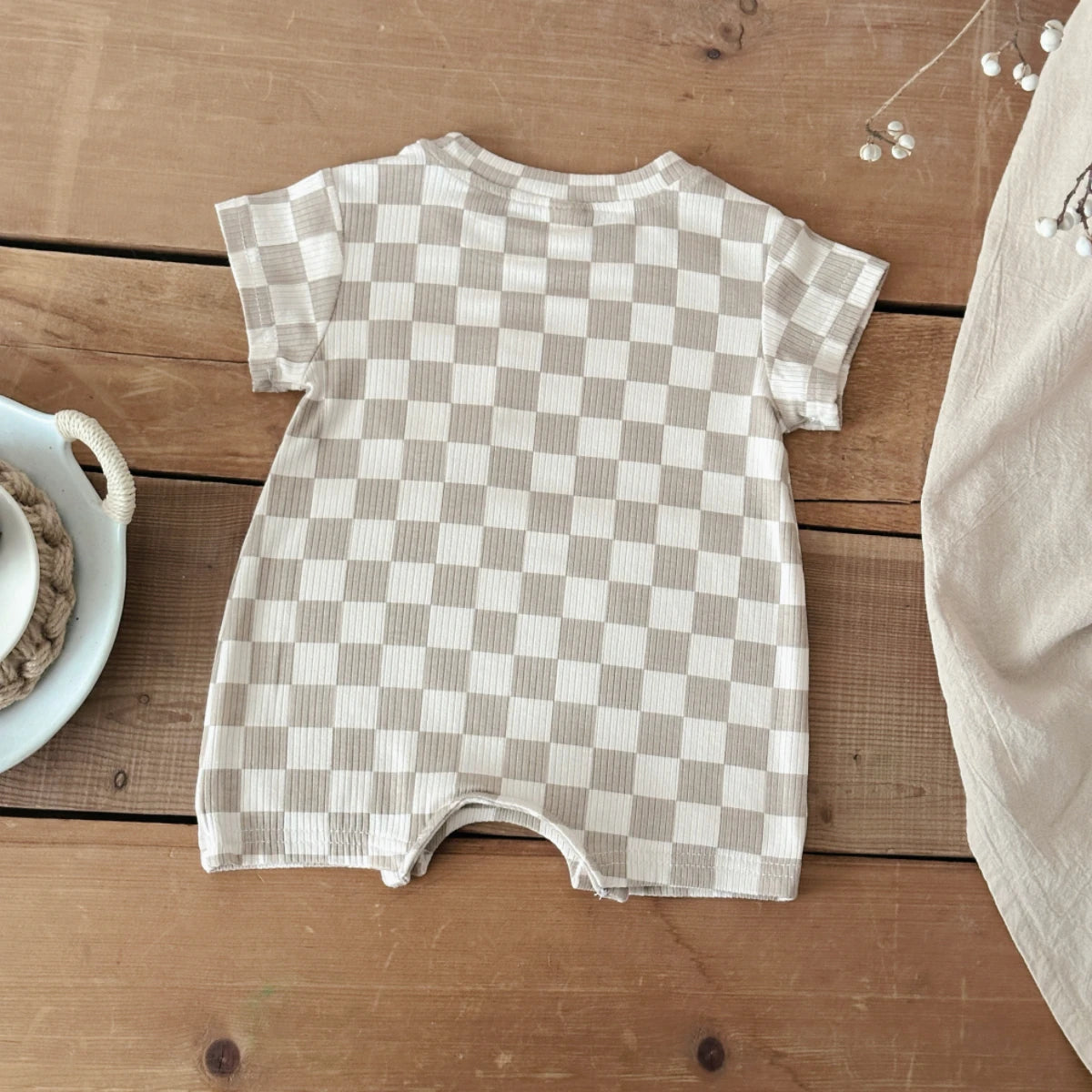 Beige Checkerboard Romper