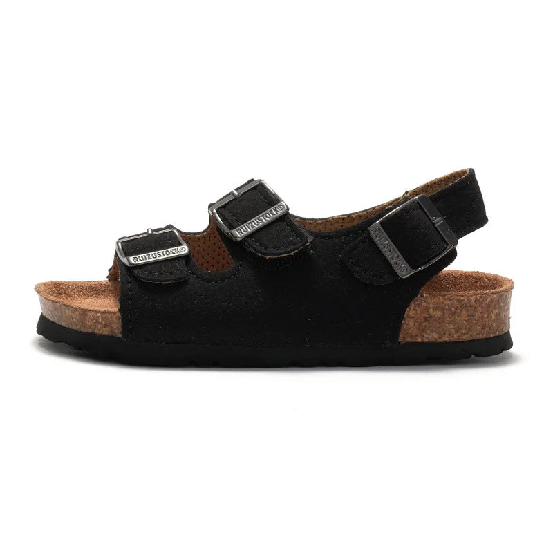Little Trendsetters Softwood Triple Buckle Velcro Suede Sandal