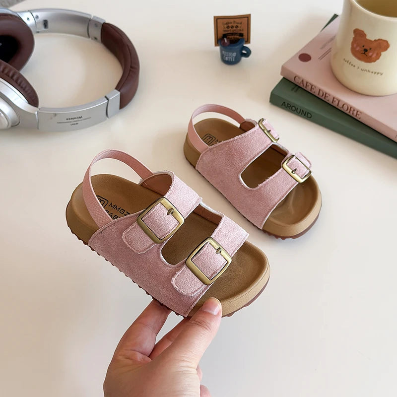 Little Trendsetters Double Buckle Velcro and Elastic Strapped Sandal