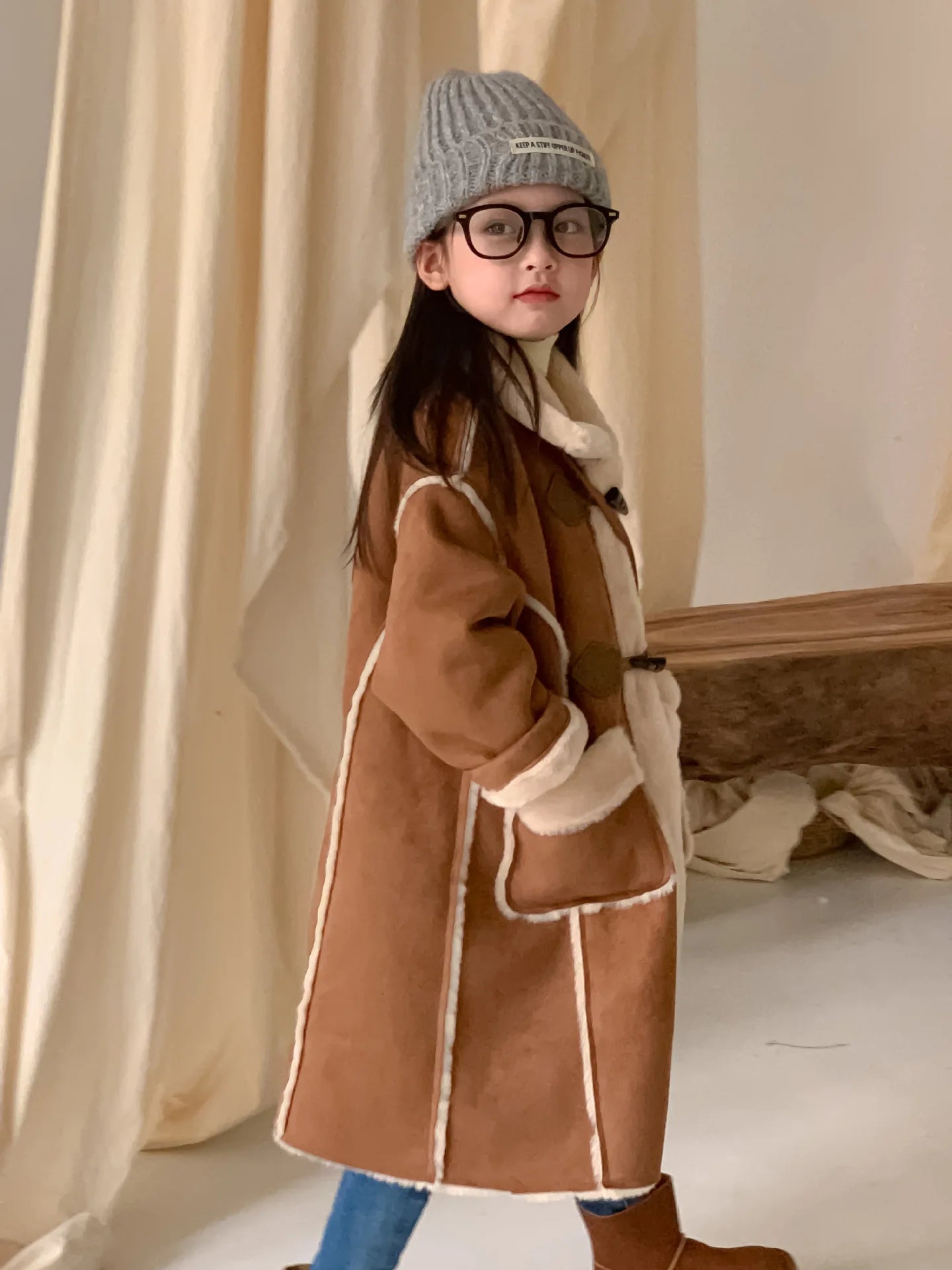 Long Camel Faux Leather Coat
